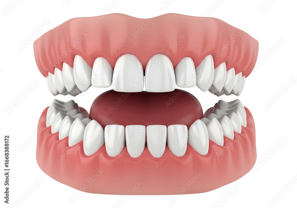 Fototapeta premium Perfect Oral Anatomy: Healthy Human Teeth and Gums 3D Model Isolated on White