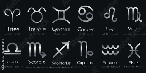 Vector image of zodiac signs icons. Concept of fortune telling by tarot cards and horoscope forecasts. Element for your design