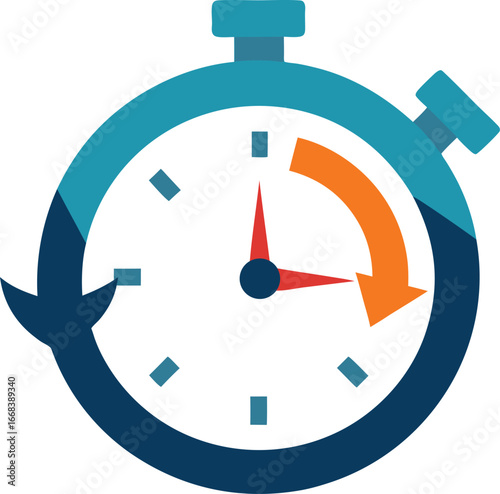 Vector stopwatch icon with forward and backward arrows for time management and speed concepts