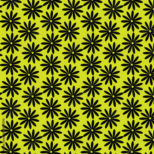 black flower design pattern ,Minimalist Black Flower Vector Background , Black and Lime Green Floral Seamless Pattern