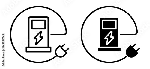 Electric vehicle charging station. Friendly alternative energy symbol
