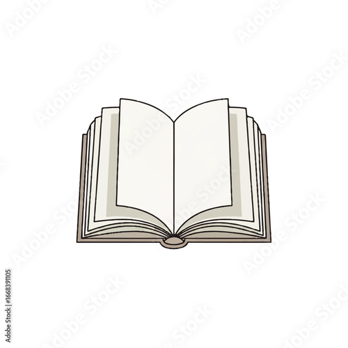 An open book with blank pages is displayed on a white background