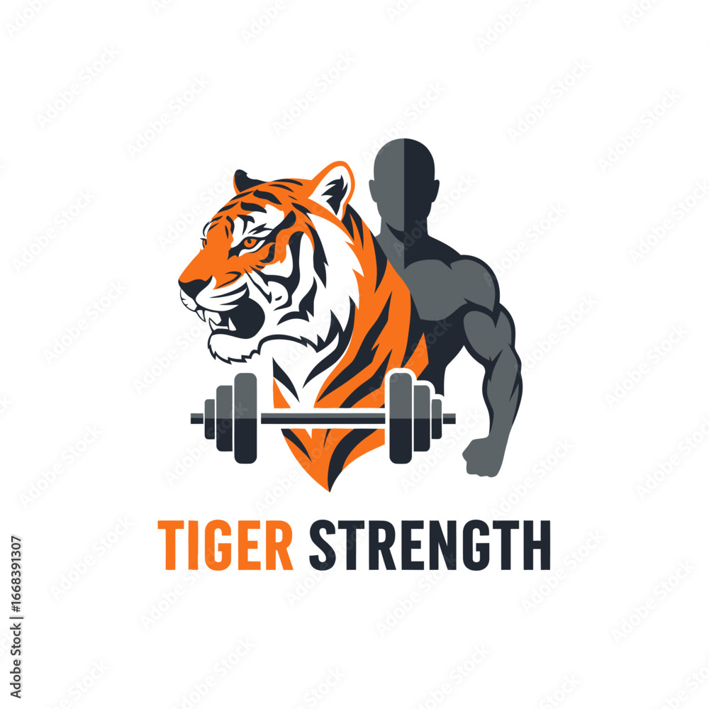 Obraz premium Tiger Strength logo design. Powerful imagery for fitness.