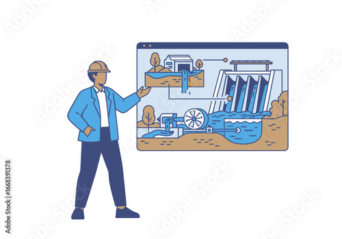 Engineer explaining hydropower generation