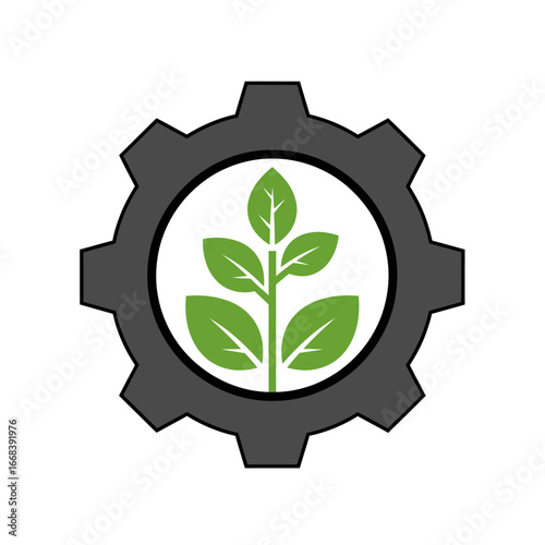 Gear with plant inside, symbolizing sustainable technology.