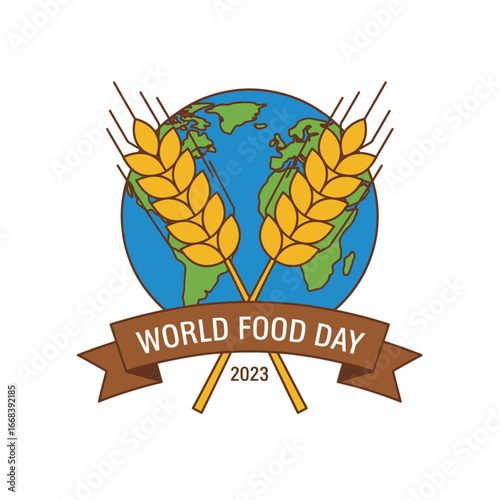 World Food Day 2023 emblem.  Global food security.