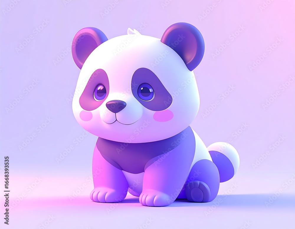 Naklejka premium Adorable 3D Cartoon Baby Panda Bear Sitting with Big Eyes in Pastel Lighting