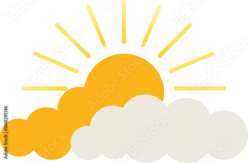 Bright sun breaking through fluffy clouds artistic vector illustration