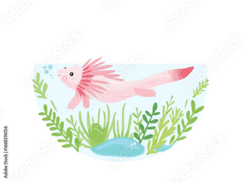 Cute Axolotl Swimming Vector Illustration