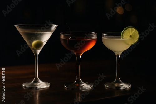 Wallpaper Mural Dry Martini, Manhattan and Daiquiri lined up under warm lights. Torontodigital.ca