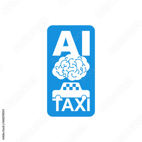 AI taxi logo with brain icon symbolizing intelligent autonomous transportation and smart mobility.