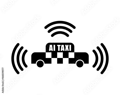 AI taxi icon with wireless signals showing smart connectivity and autonomous navigation technology.