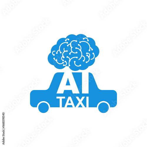 AI Taxi logo with brain symbol. Creative concept about artificial intelligence, smart transport, autonomous cabs, and futuristic urban mobility branding.
