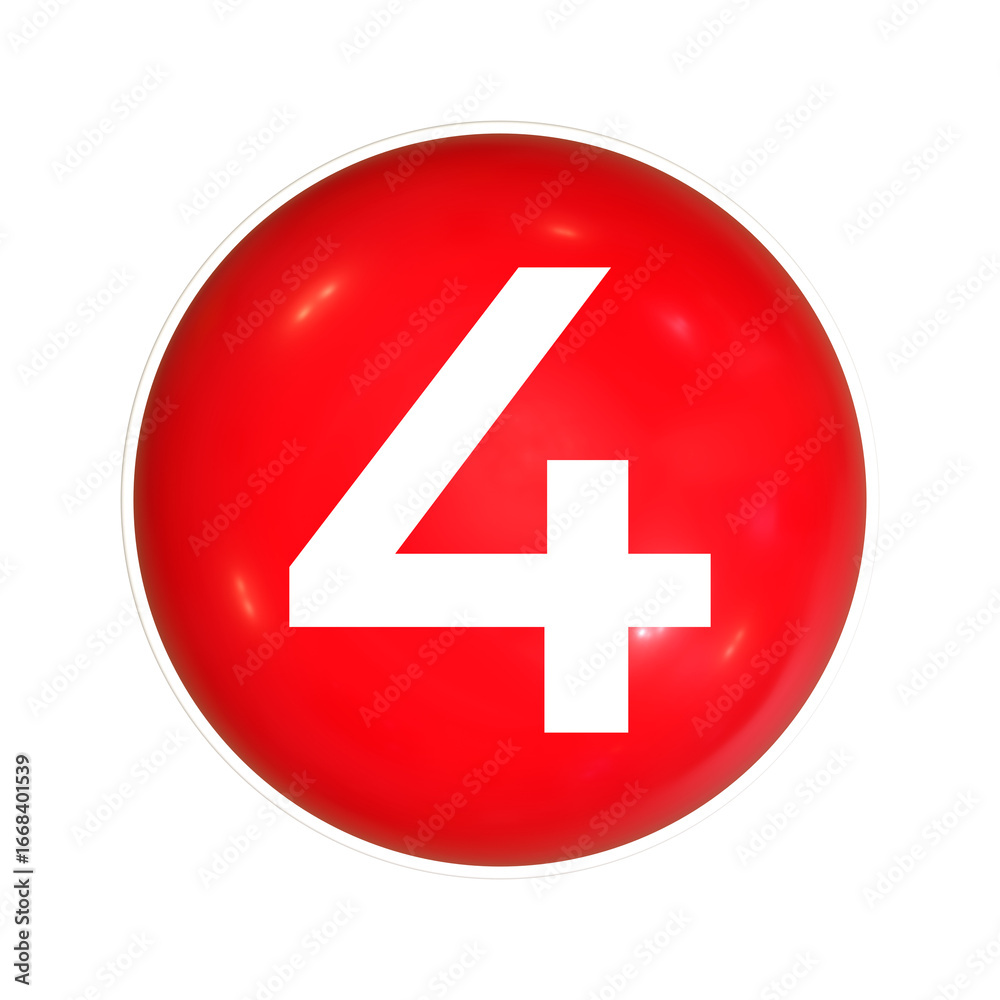 Obraz premium Red Sphere Or Button With Number 4