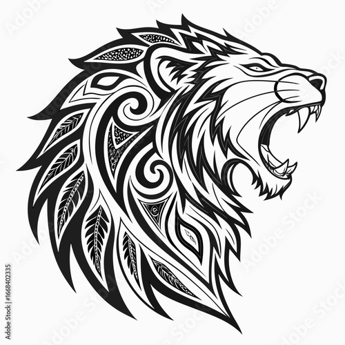 Wallpaper Mural Vector art of lion head roaring with tribal ornaments, a fierce and majestic animal portrait in vector format Torontodigital.ca