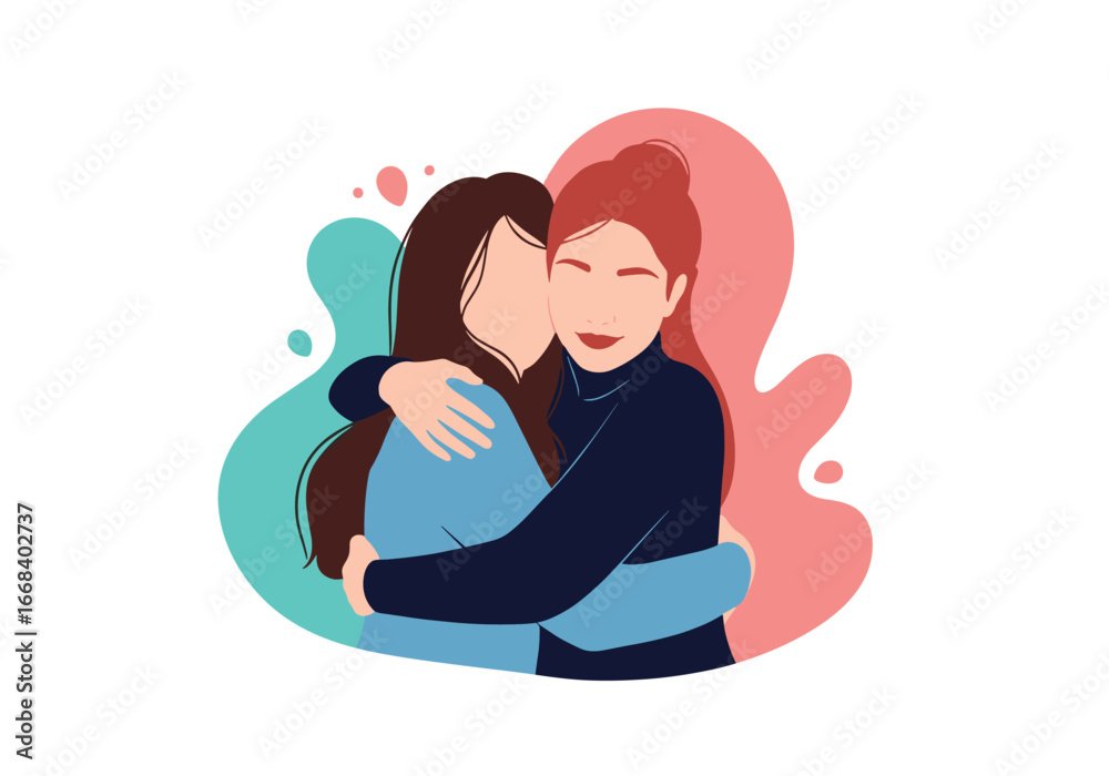 © Sabbir - Two women embrace with affection and support for each other showing friendship connection © Sabbir - Two women embrace with affection and support for each other showing friendship connection