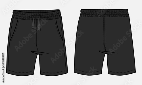 Sweat shorts pant vector illustration black color template front and back.