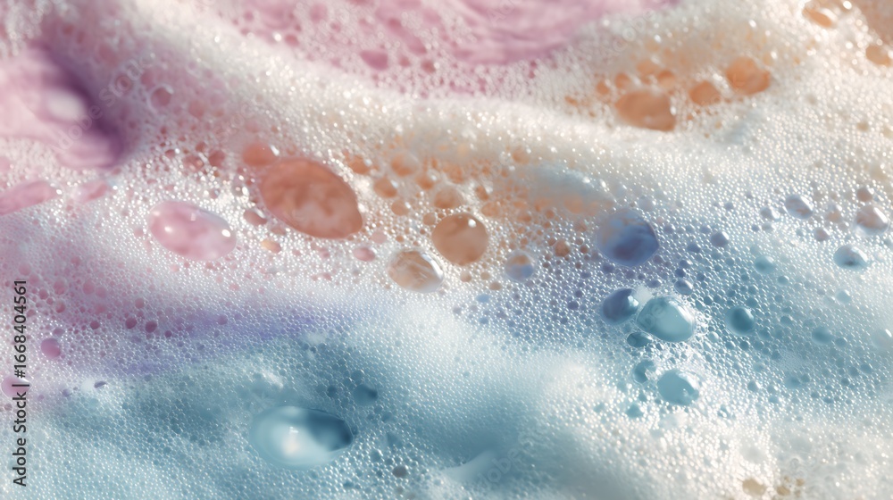 Fototapeta premium Foam Bubbles Close Up with Pastel Colors for Soothing Bath Products