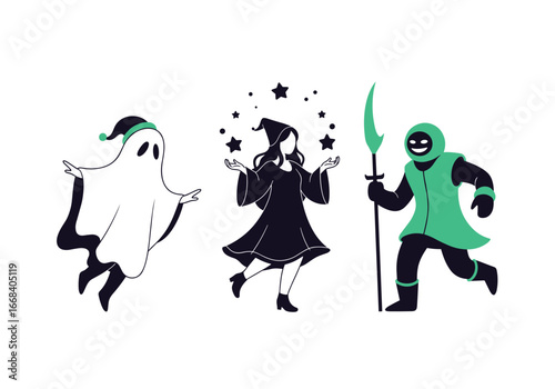 Collection of fantasy characters ghost witch warrior and magical elements