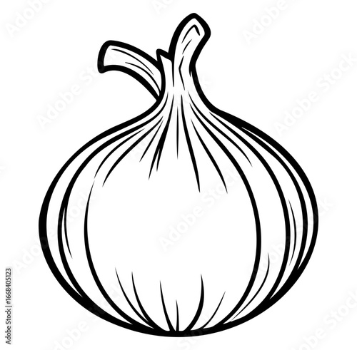 Black and White Doodle of a Simple Onion Illustration with Detailed Texture