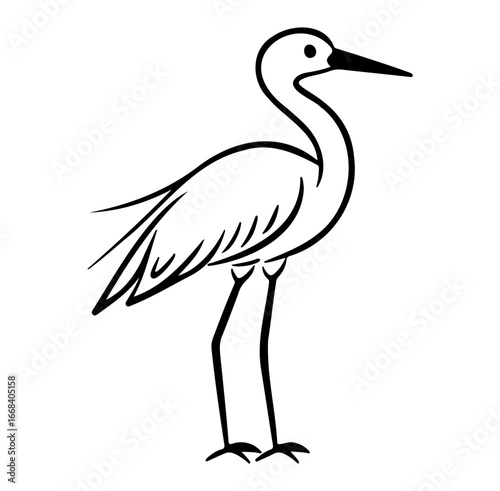 Minimalist Doodle of a Heron in Black and White Line Art Style