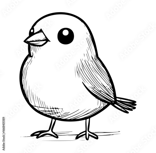 Cute and Simple Doodle of a Chubby Cartoon Bird in Black and White Style