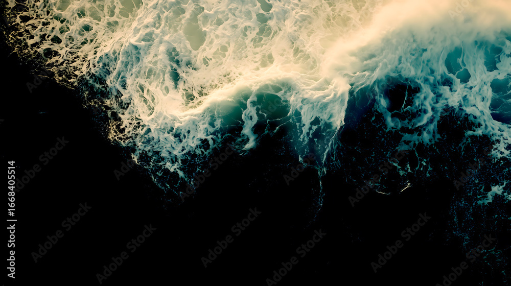 Obraz premium Dynamic ocean waves from an aerial perspective, suitable for environmental, crisis, or abstract nature concepts