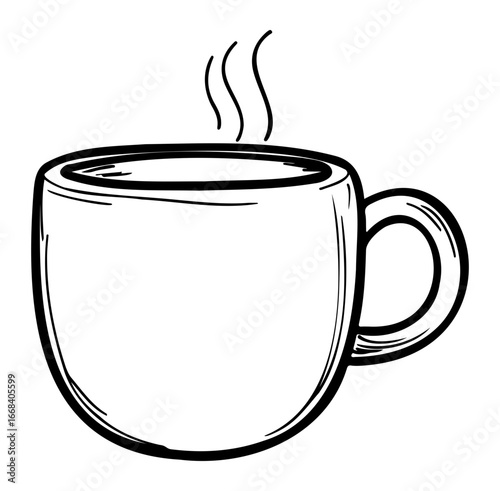 Hand-Drawn Doodle of a Steaming Coffee Cup in Minimalistic Style