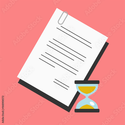 documents with hourglasses, telling of slow and chaotic bureaucracy, Unorganized office paperwork