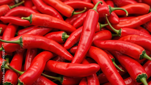 Wallpaper Mural Fresh red chili peppers, vibrant and spicy, arranged closely together, showcasing their glossy skin and green stems, perfect for culinary use Torontodigital.ca