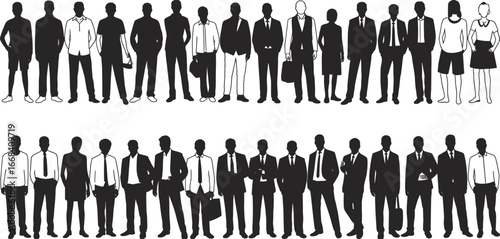 Business people silhouettes group standing and walking, diverse corporate team, professional office workers, teamwork, leadership, communication, collaboration, business meeting, unity concept