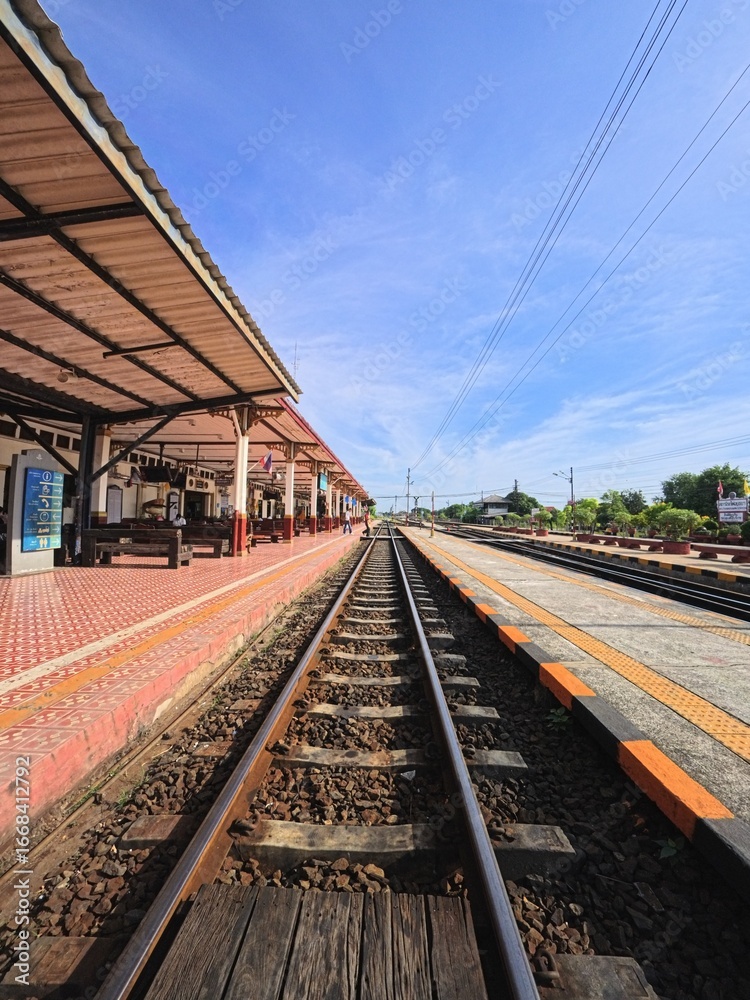 Naklejka premium Railway and platform in thai train station. 