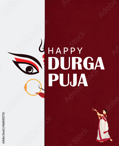 Happy Durga puja Indian festival celebration vector poster