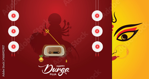 Happy Durga puja Indian festival celebration vector poster