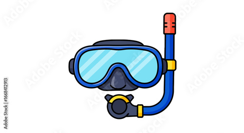 Diving mask snorkel ocean sea underwater swim summer vacation equipment cartoon illustration vector graphic on transparent background