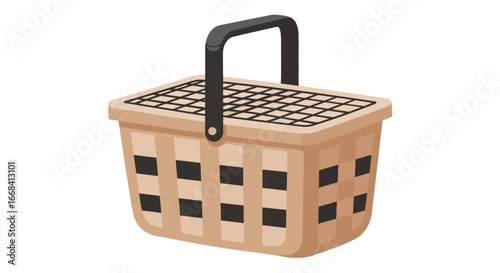 Picnic basket vector illustration, woven container with handle, outdoor dining, food storage, travel accessory on transparent background