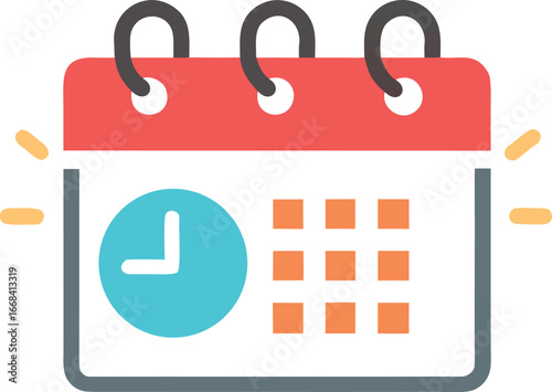 Vector calendar illustration highlighting daylight saving time start date with clock icon