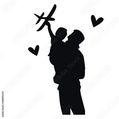 Vector illustration of father and son silhouettes, symbolizing love, care, and family bonding. Minimalist design perfect for Father’s Day themes, greeting cards, posters, or celebration graphics.