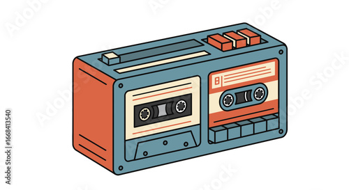 Retro cassette player tape recorder audio device vintage music technology sound system media nostalgia on transparent background
