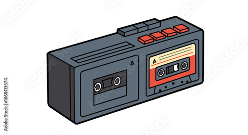 Audio cassette player portable retro music vintage tape recorder stereo device listening sound technology on transparent background