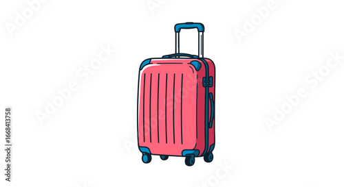 Pink luggage suitcase travel baggage vacation journey trip wheeled trolley case personal belongings item on transparent background