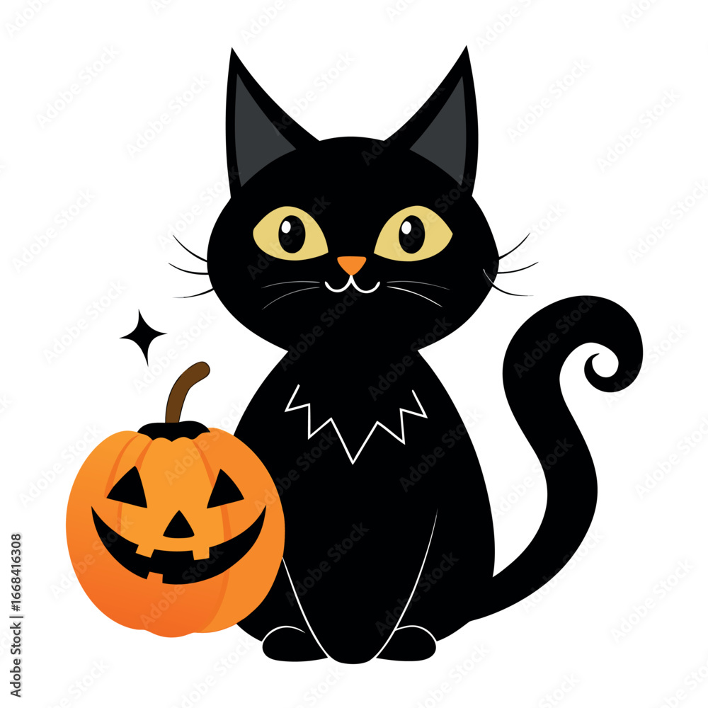 Fototapeta premium Cute Black Cat with Halloween Pumpkin