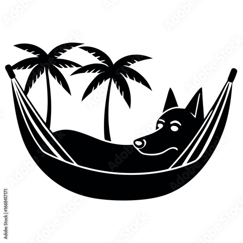 Dog Days Find Peace in a hammock under palm trees illustration