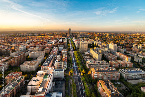 Panoramic aerial view of Madrid city skyline, Spain