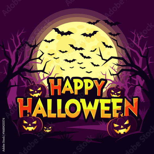 Happy Halloween Night Spooky Bats