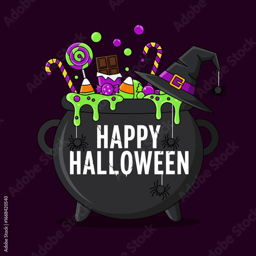Happy Halloween Candy Cauldron Illustration