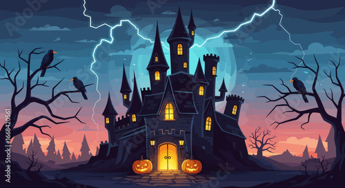 Spooky Halloween Castle Night Scene