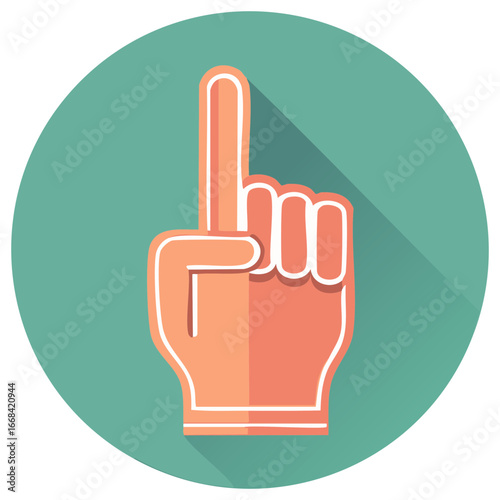 Number one foam finger sports fan icon with a long shadow