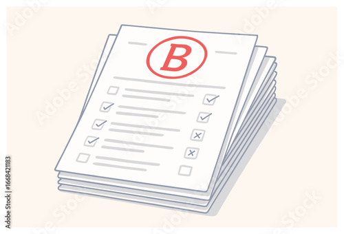 Exam papers stack vector - educational test documents for academic assessment