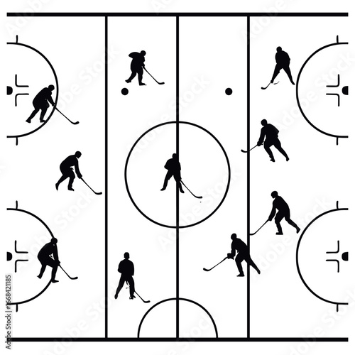 Hockey strategy vector: overhead ice rink tactics, game plan, team formation for coaches